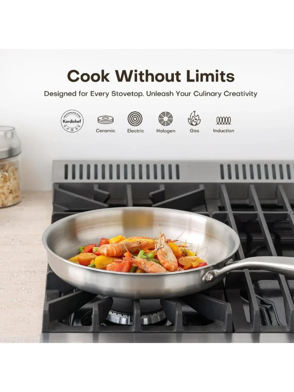 10-Inch Tri-Ply Stainless Steel Frying Pan with Lid - PFOA Free, Dishwasher Safe